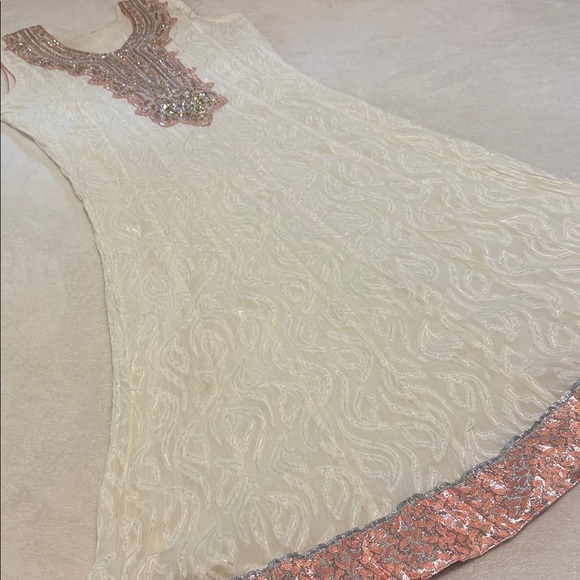 Bohemian Embroidered Hand Beaded White & Silver-Style Women’s Tunic Dress - Picture 12 of 15